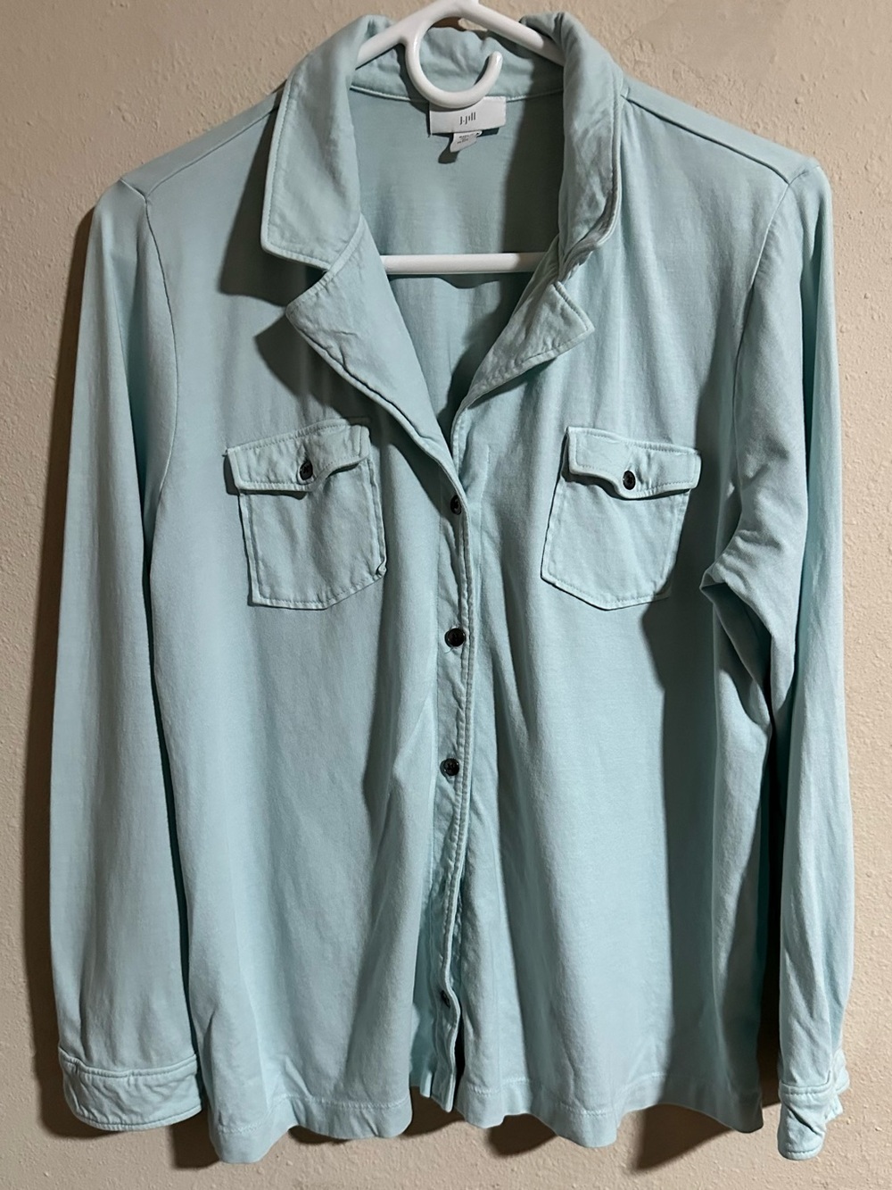 J. Jill Light Blue 100% Cotton Knit Camp Women's Button-Front Shirt